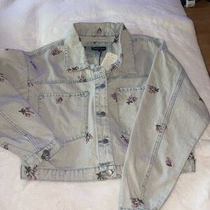 Sincerely Jules Floral Denim Jacket - Gray and Pink